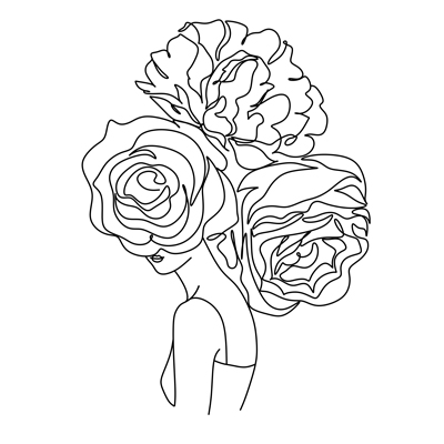 Egyvonalas rajz - női arc virágokkal 3 - Vászonkép Nyomda