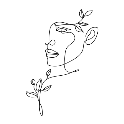 Egyvonalas rajz - női arc virágokkal 4 - Vászonkép Nyomda